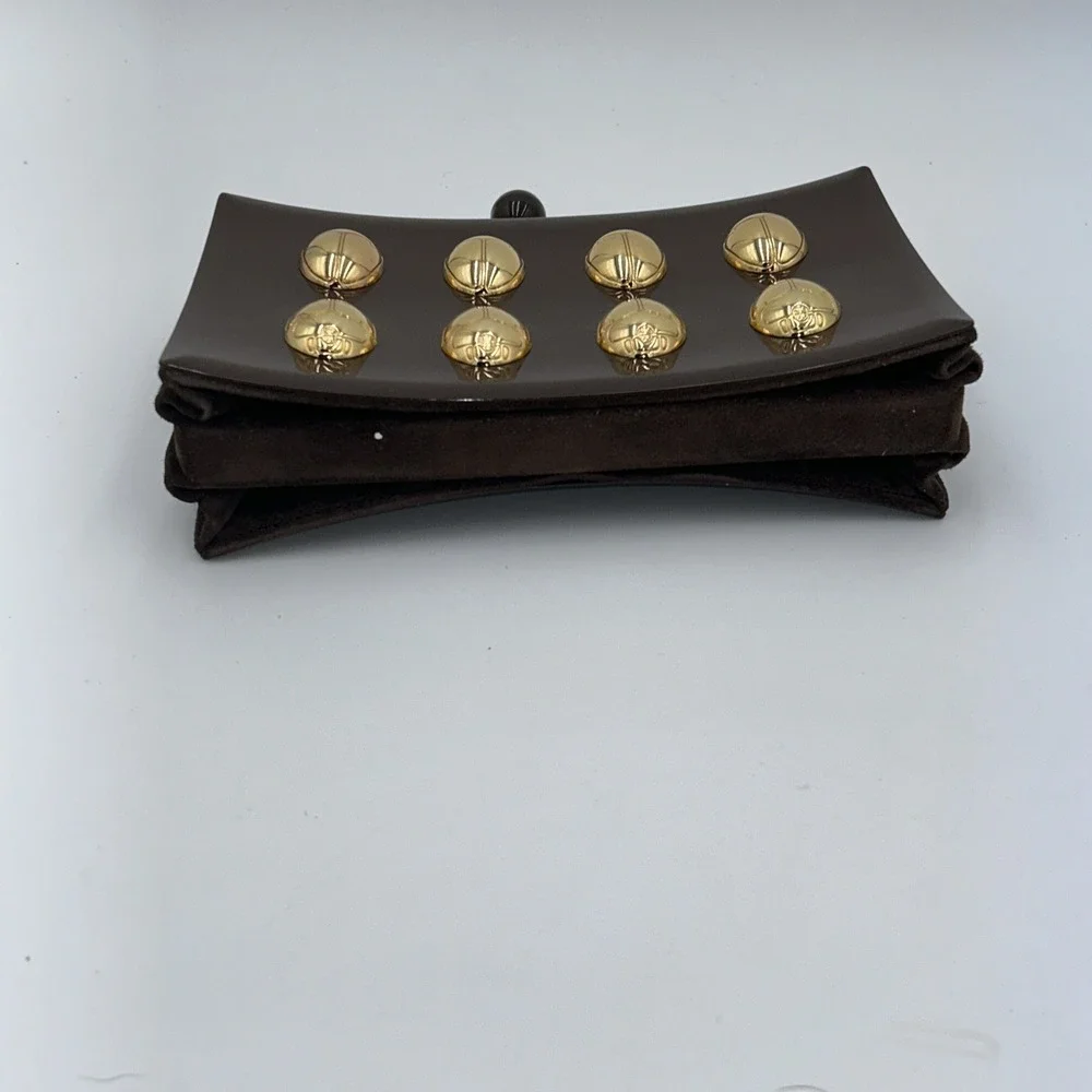 Tory Burch Vintage Rare Brown Lucite, Gold Embossed Scarab & Suede Back Clutch - Picture 8 of 8